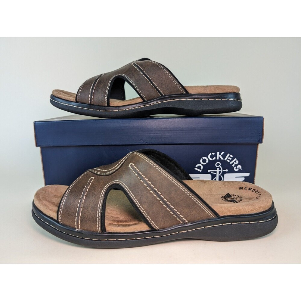Dockers Sandals Mens 12 M Sunland Slides Brown Memory Foam Open Toe Shoes NEW - Picture 3 of 11